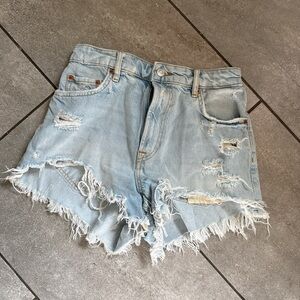 Zara Distressed Light Blue Denim Shorts